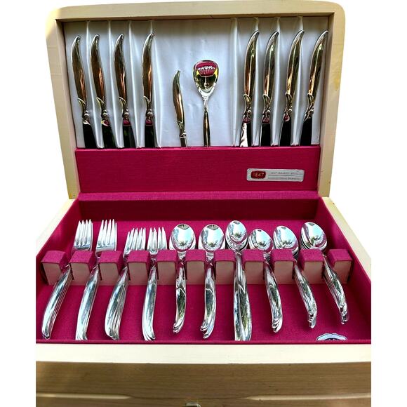 1847 MCM Rogers Bros 'Flair' 67-PC Silverplate 7-PC Place Setting Service for 8 - Picture 9 of 16